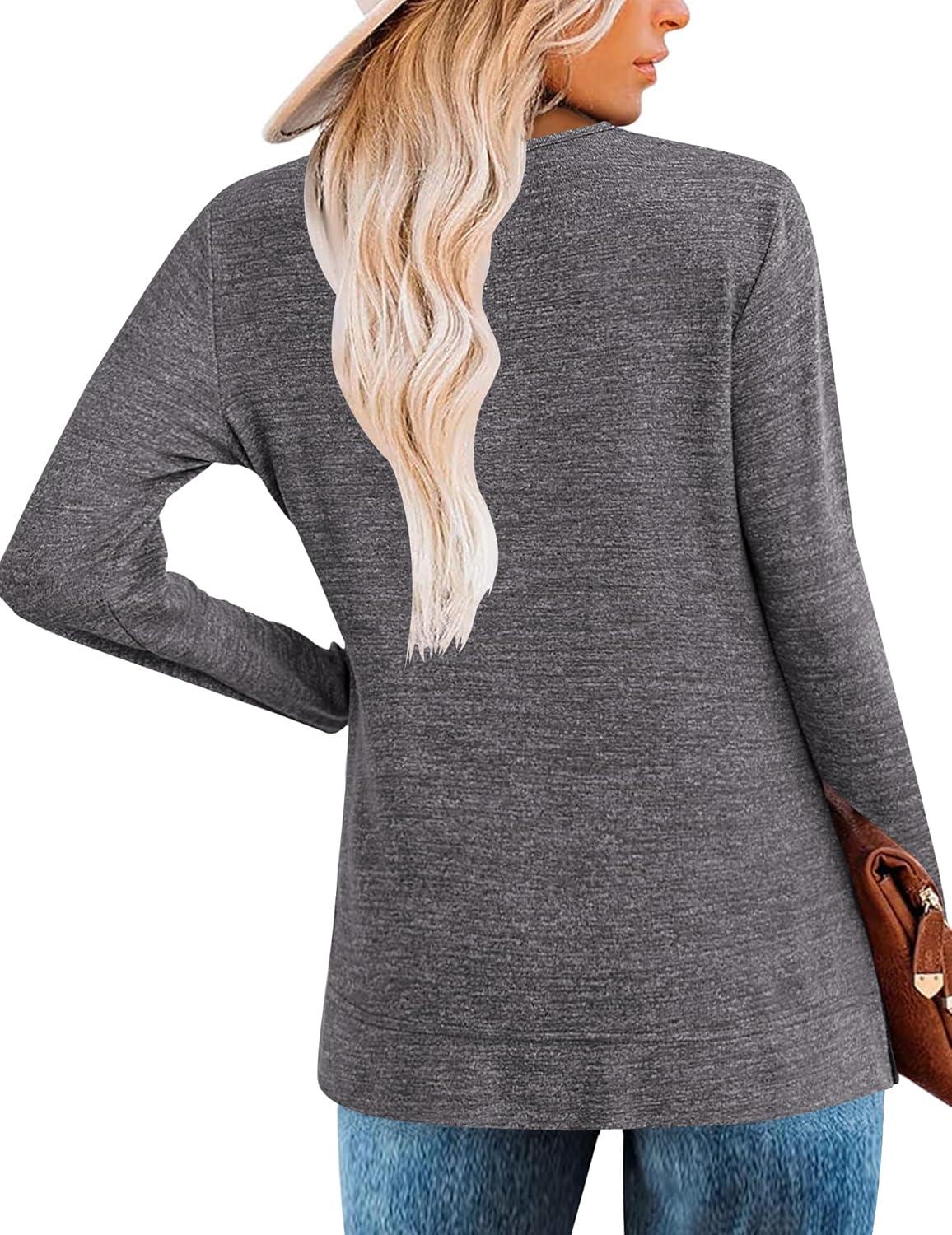 imageZeagoo Womens Casual Tunic Tops Long Sleeve Shirts for Leggings V Neck Button Fall Pullover Blouse Loose SweatshirtsDark Gray