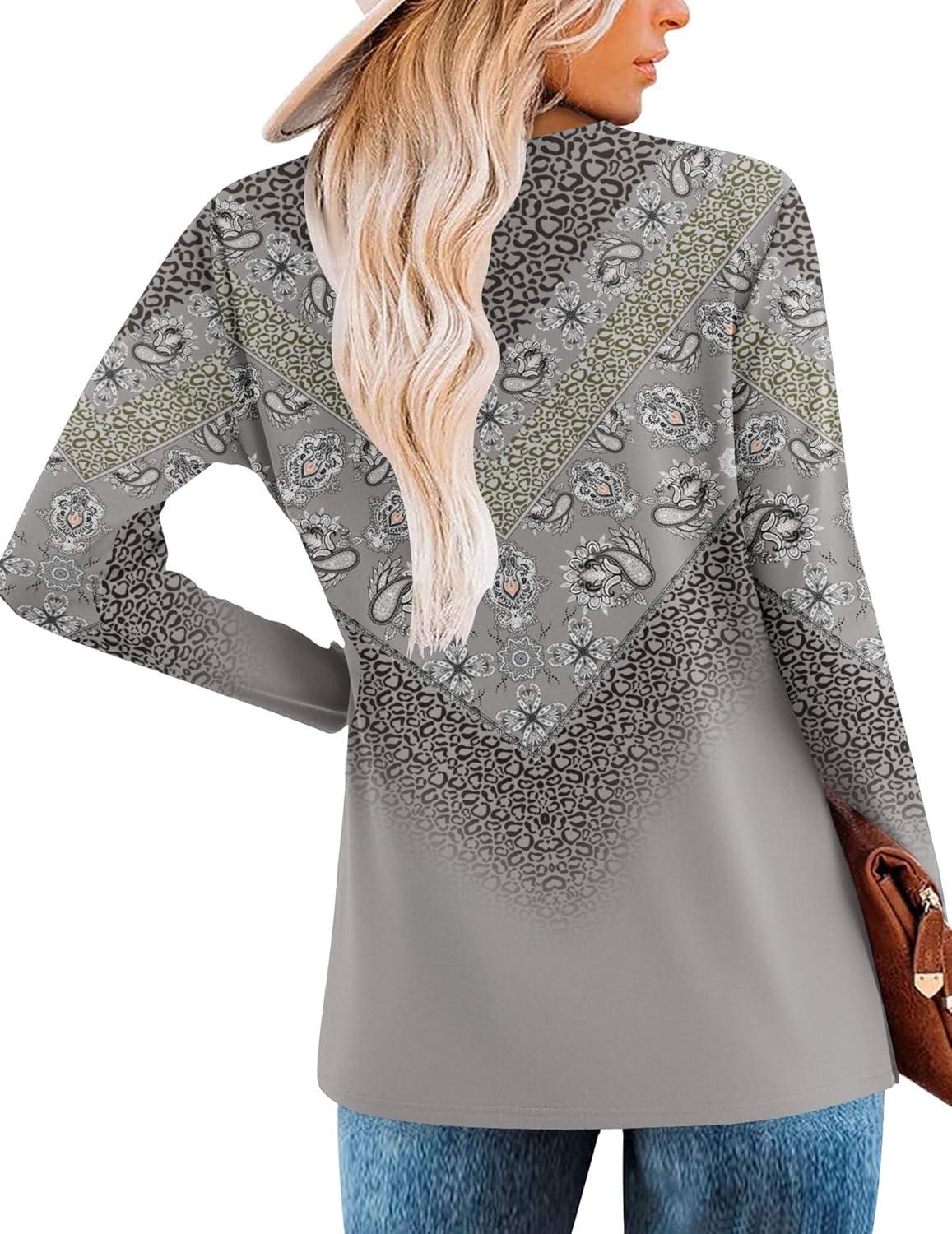 imageZeagoo Womens Casual Tunic Tops Long Sleeve Shirts for Leggings V Neck Button Fall Pullover Blouse Loose SweatshirtsGreyprinted