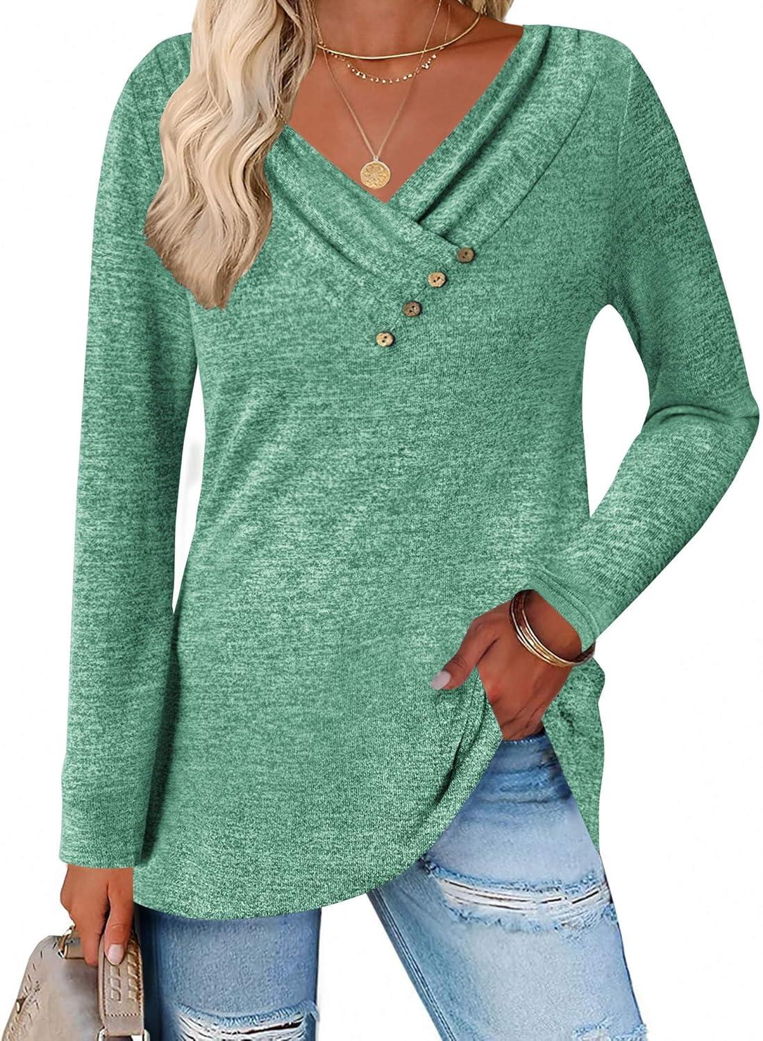 imageZeagoo Womens Casual Tunic Tops Long Sleeve Shirts for Leggings V Neck Button Fall Pullover Blouse Loose SweatshirtsGt