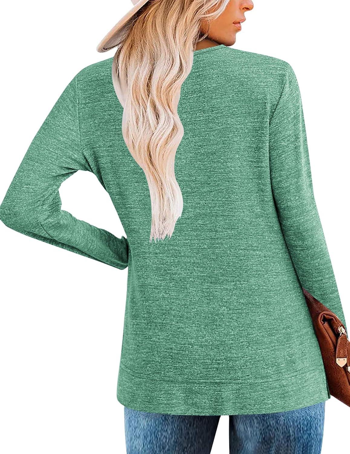 imageZeagoo Womens Casual Tunic Tops Long Sleeve Shirts for Leggings V Neck Button Fall Pullover Blouse Loose SweatshirtsGt