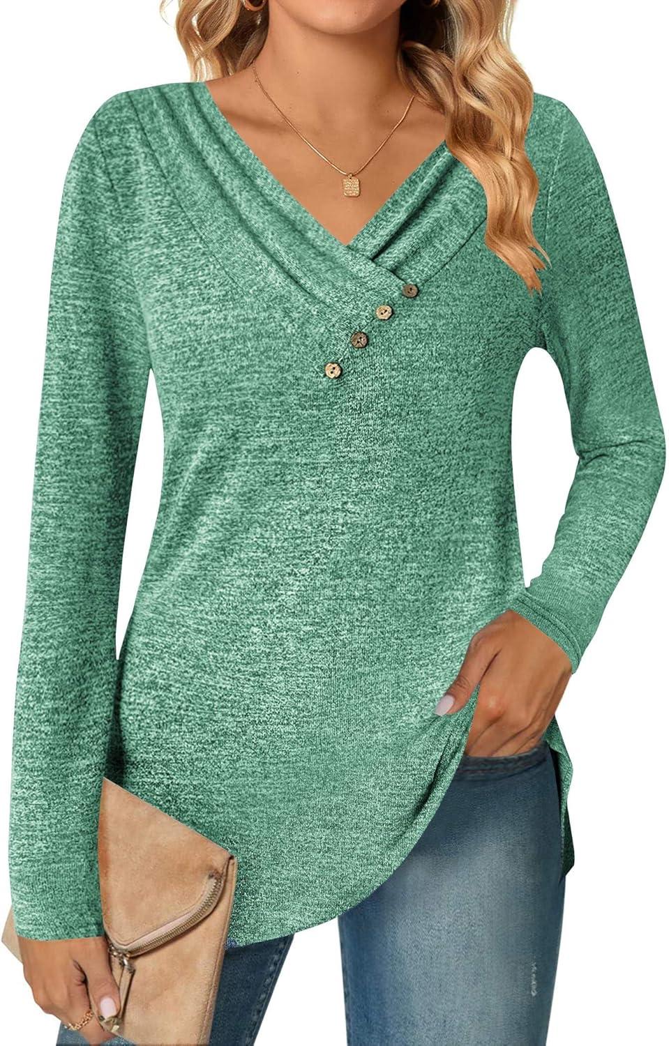 imageZeagoo Womens Casual Tunic Tops Long Sleeve Shirts for Leggings V Neck Button Fall Pullover Blouse Loose SweatshirtsGt