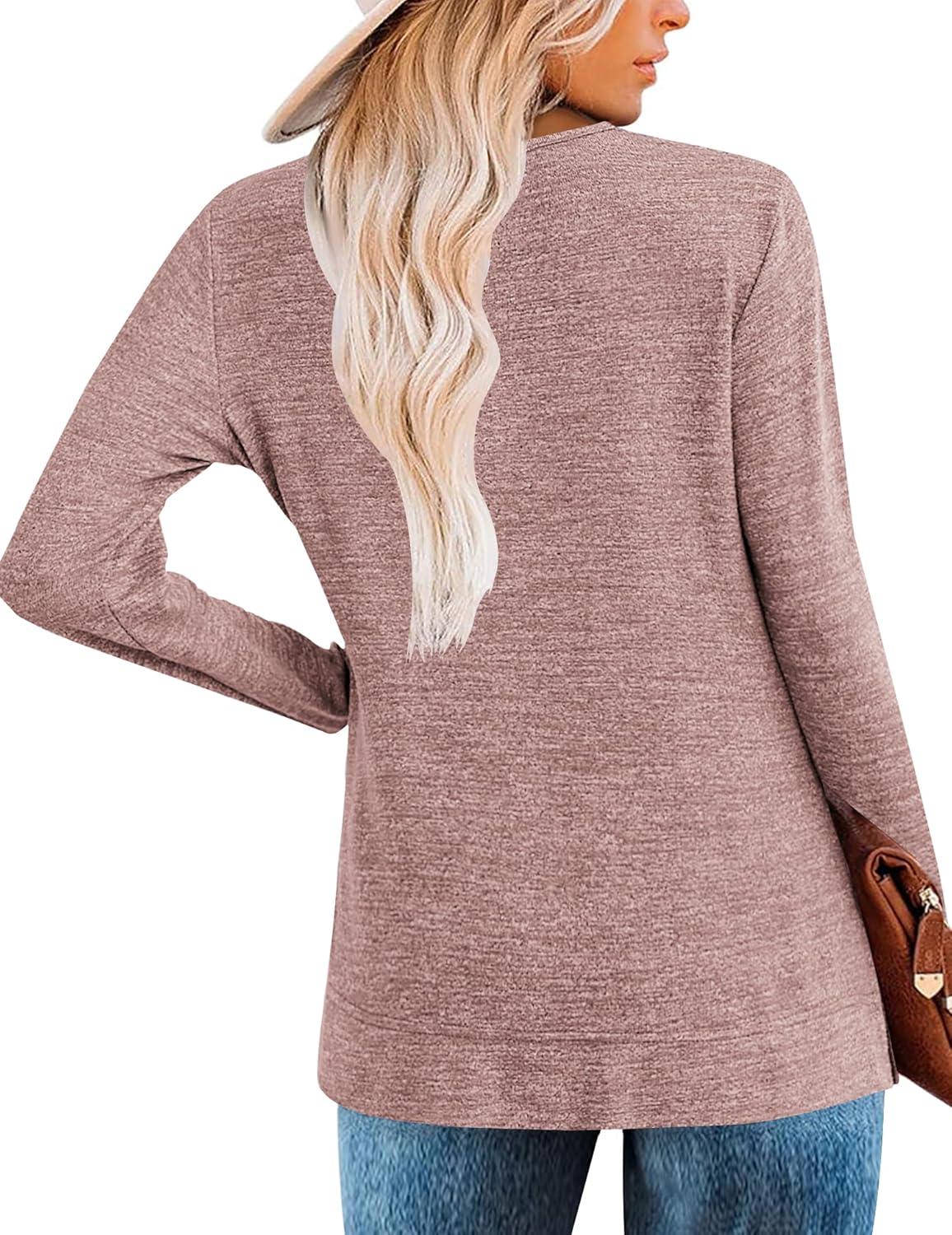 imageZeagoo Womens Casual Tunic Tops Long Sleeve Shirts for Leggings V Neck Button Fall Pullover Blouse Loose SweatshirtsLight Purple