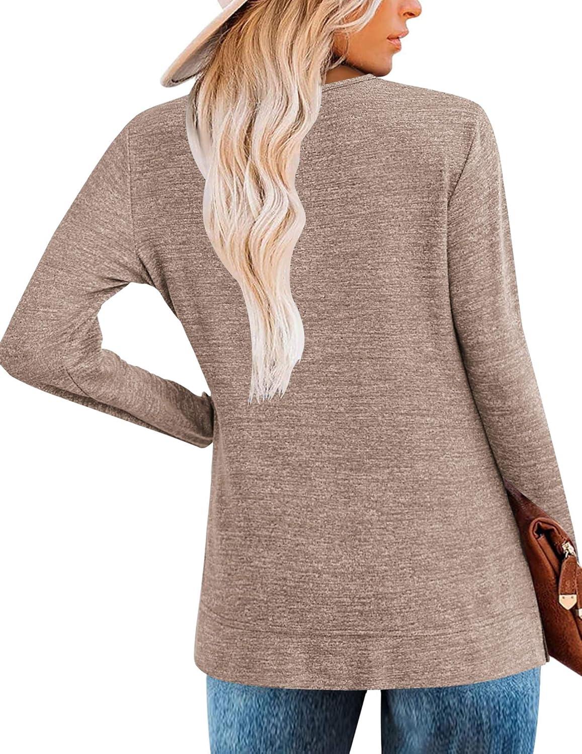 imageZeagoo Womens Casual Tunic Tops Long Sleeve Shirts for Leggings V Neck Button Fall Pullover Blouse Loose SweatshirtsLt
