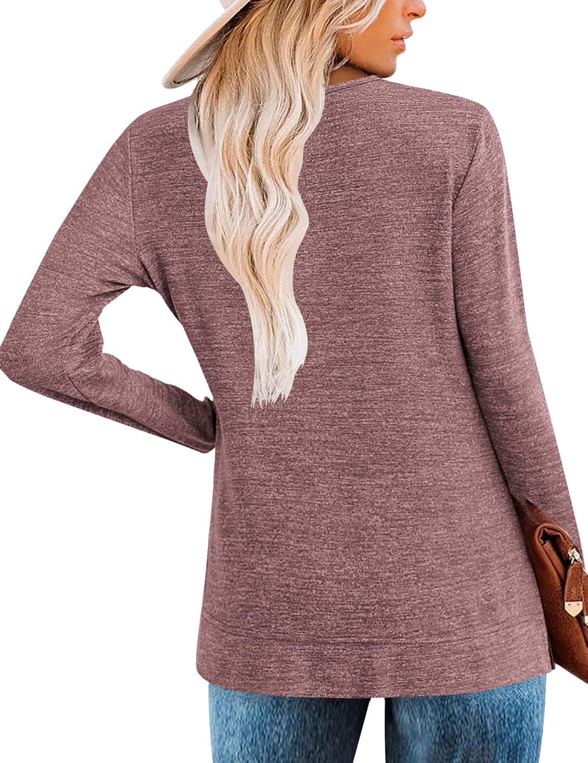 imageZeagoo Womens Casual Tunic Tops Long Sleeve Shirts for Leggings V Neck Button Fall Pullover Blouse Loose SweatshirtsRed
