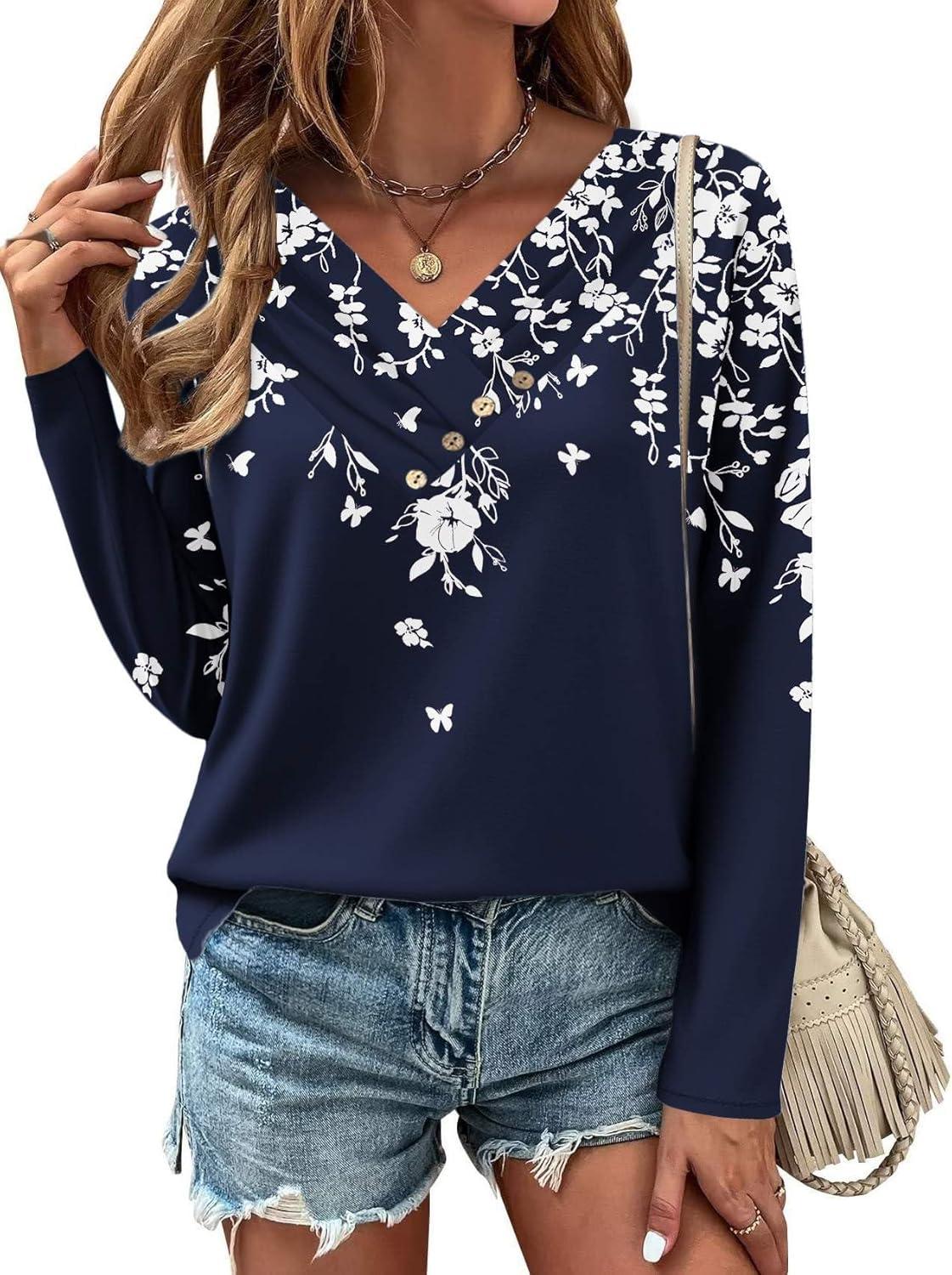 imageZeagoo Womens Casual Tunic Tops Long Sleeve Shirts for Leggings V Neck Button Fall Pullover Blouse Loose SweatshirtsSf103