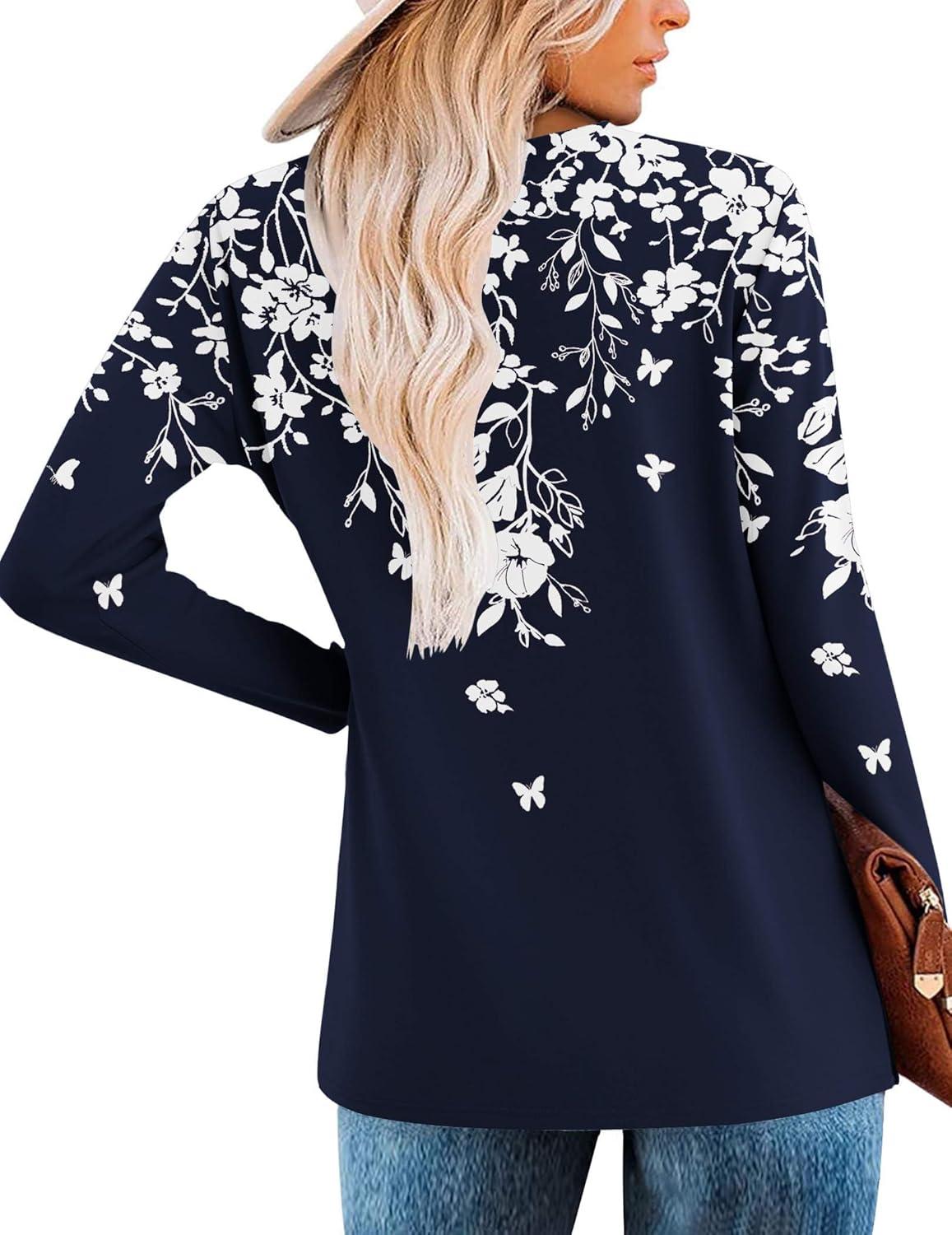 imageZeagoo Womens Casual Tunic Tops Long Sleeve Shirts for Leggings V Neck Button Fall Pullover Blouse Loose SweatshirtsSf103
