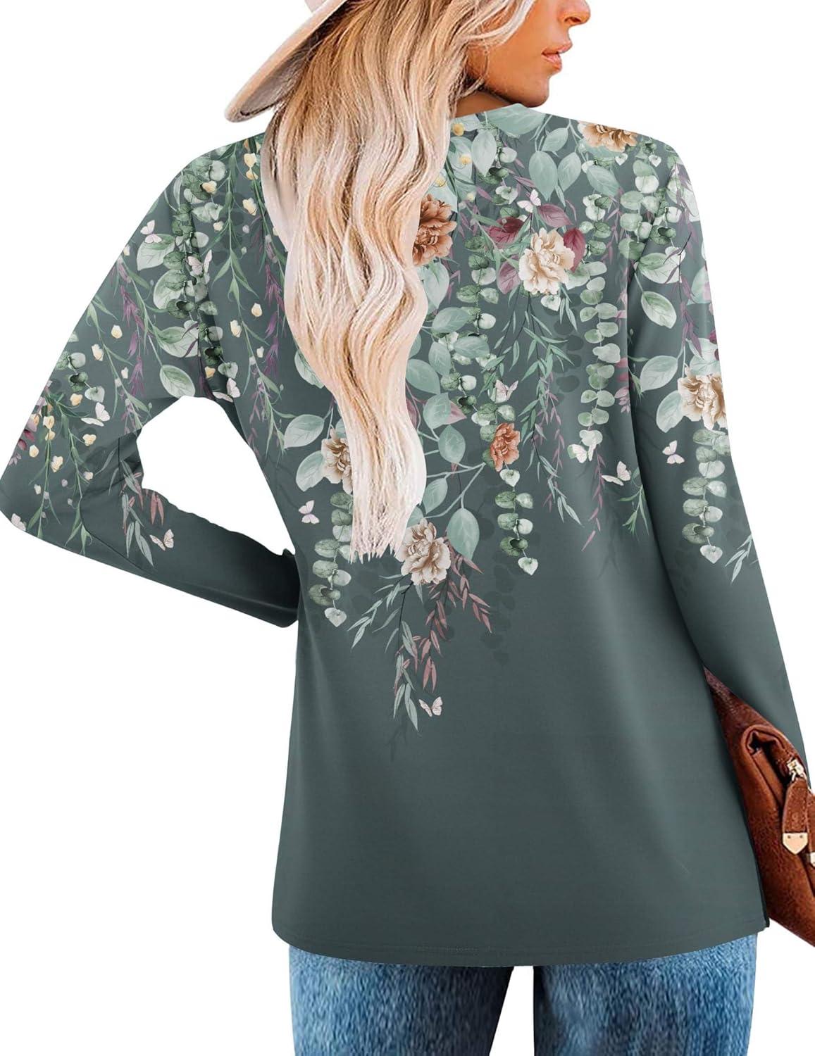 imageZeagoo Womens Casual Tunic Tops Long Sleeve Shirts for Leggings V Neck Button Fall Pullover Blouse Loose SweatshirtsWf71