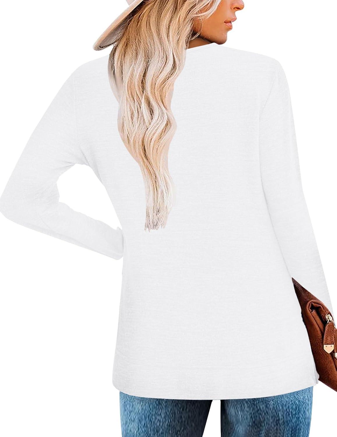 imageZeagoo Womens Casual Tunic Tops Long Sleeve Shirts for Leggings V Neck Button Fall Pullover Blouse Loose SweatshirtsWhite