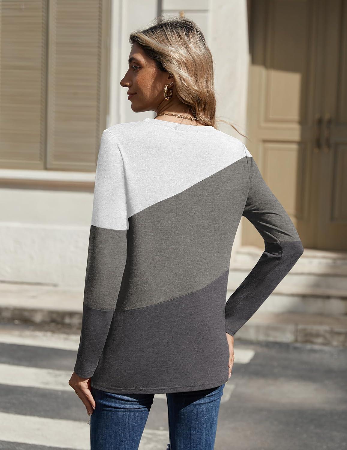 imageZeagoo Womens Color Block Tops Long Sleeve Fall Tunic Top Casual Round Neck Pullover Shirts Dressy Work Outfit 202501pat1