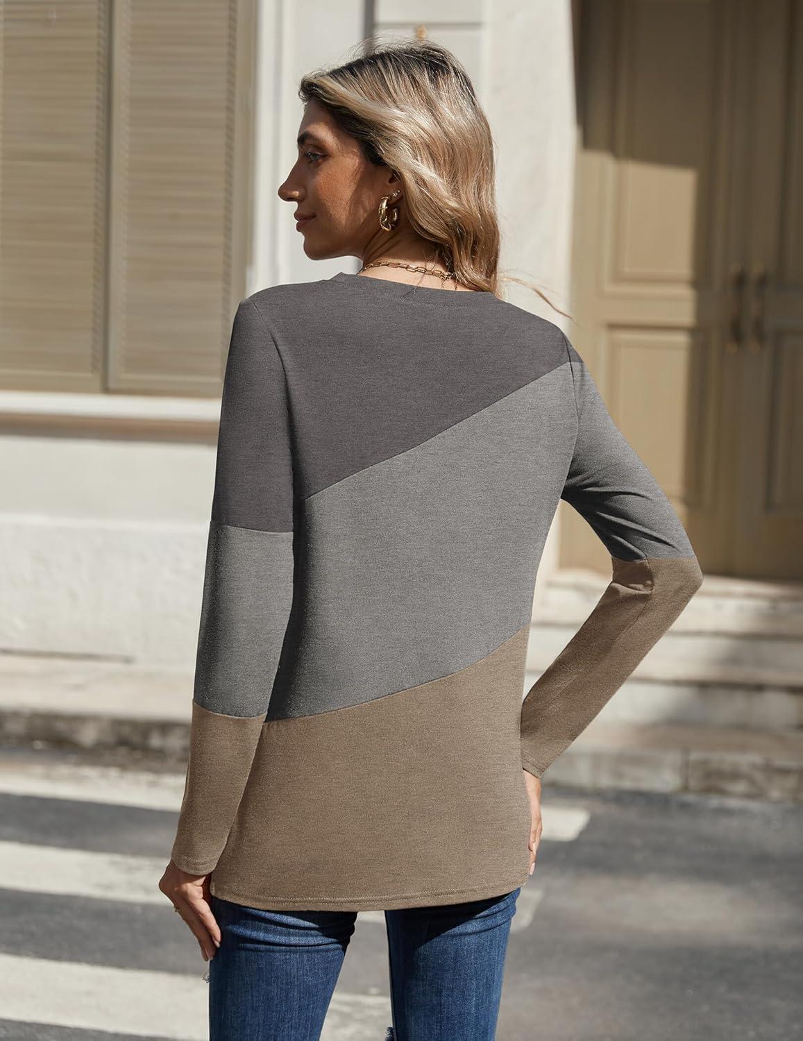 imageZeagoo Womens Color Block Tops Long Sleeve Fall Tunic Top Casual Round Neck Pullover Shirts Dressy Work Outfit 2025Pat10