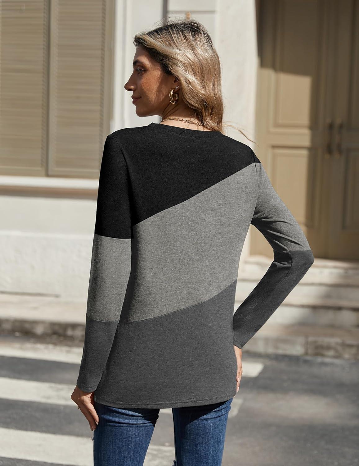 imageZeagoo Womens Color Block Tops Long Sleeve Fall Tunic Top Casual Round Neck Pullover Shirts Dressy Work Outfit 2025Pat11