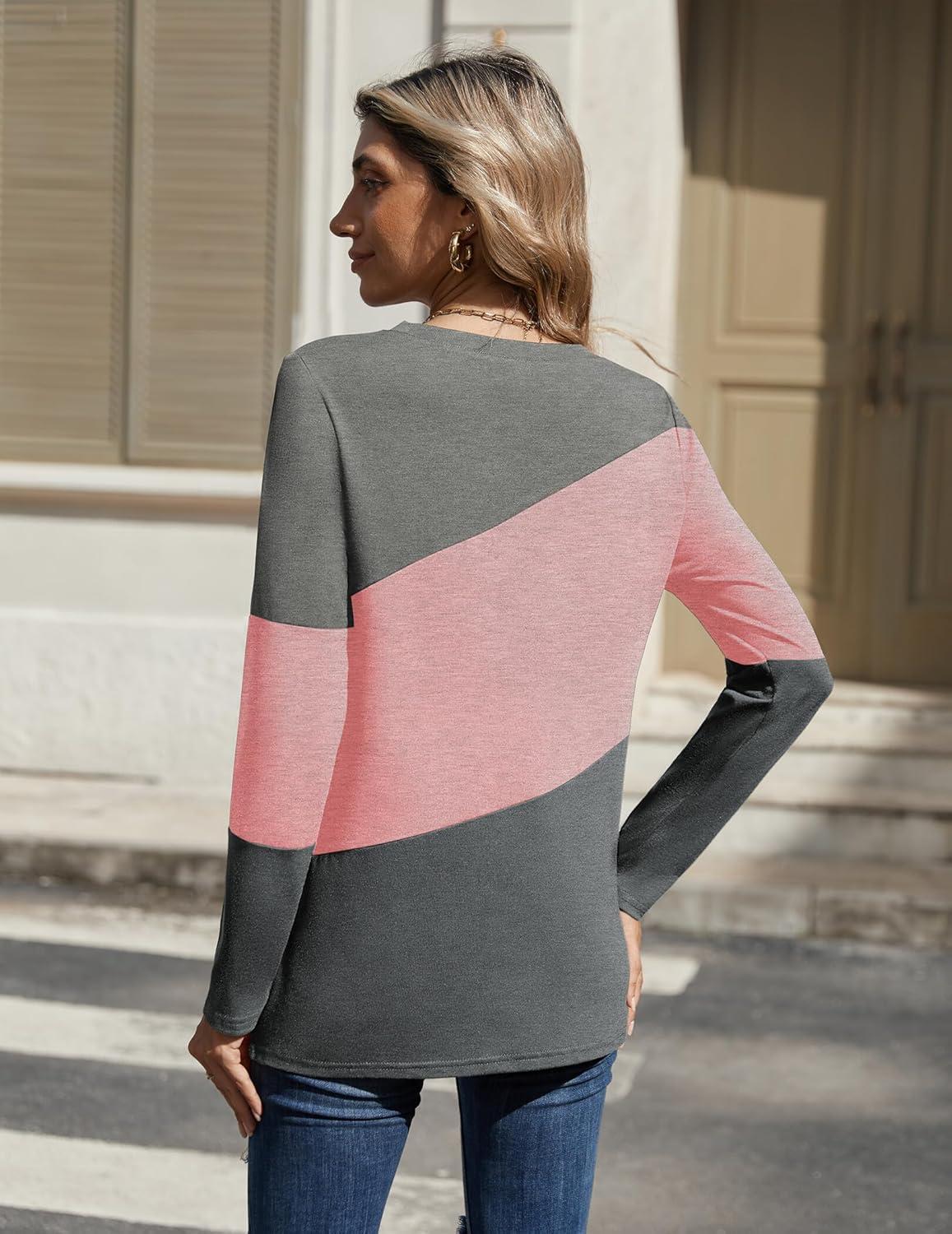 imageZeagoo Womens Color Block Tops Long Sleeve Fall Tunic Top Casual Round Neck Pullover Shirts Dressy Work Outfit 2025Pat2