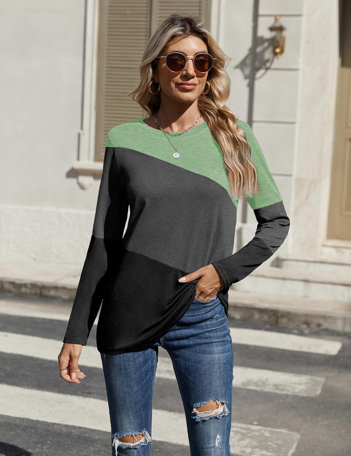 imageZeagoo Womens Color Block Tops Long Sleeve Fall Tunic Top Casual Round Neck Pullover Shirts Dressy Work Outfit 2025Pat3