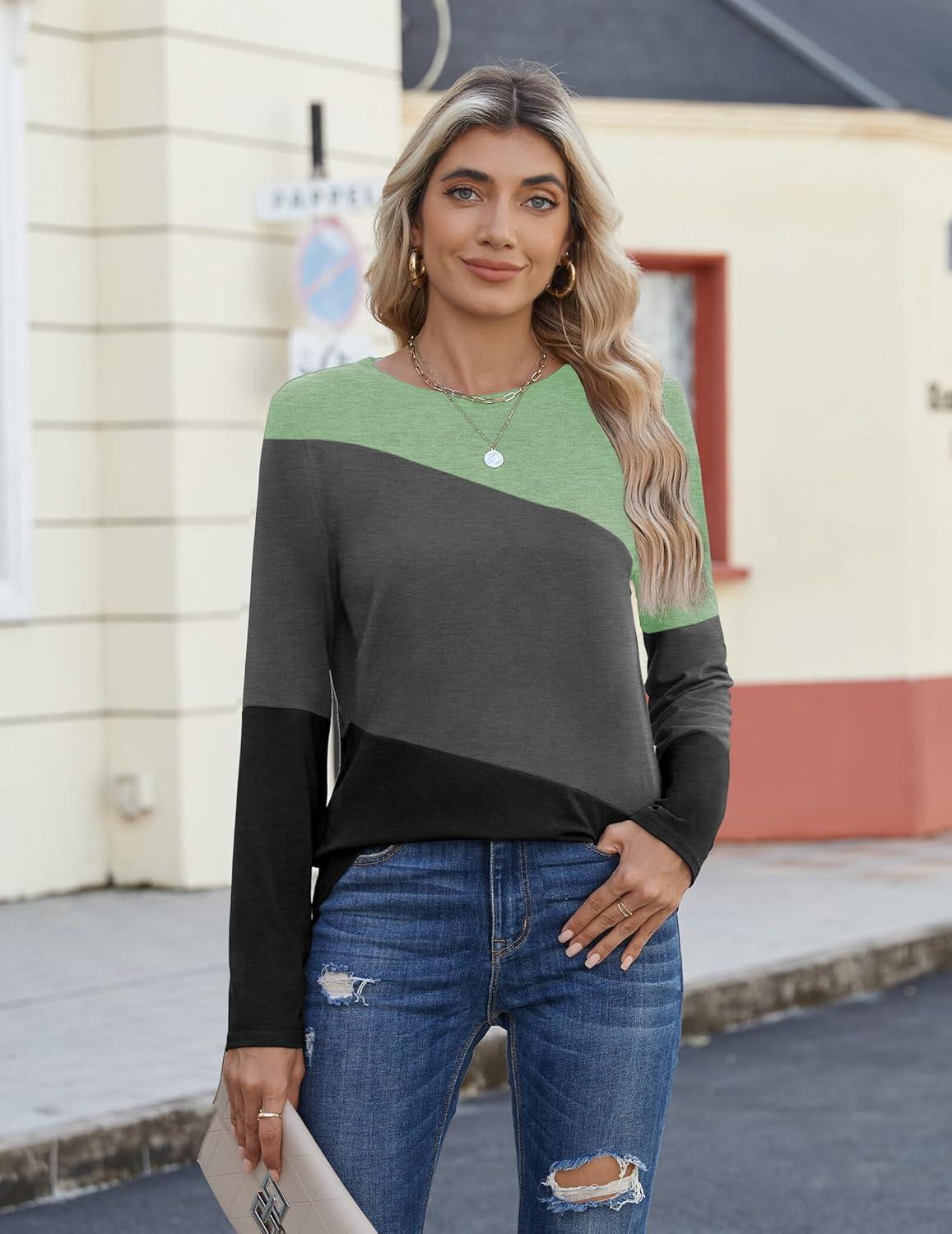 imageZeagoo Womens Color Block Tops Long Sleeve Fall Tunic Top Casual Round Neck Pullover Shirts Dressy Work Outfit 2025Pat3