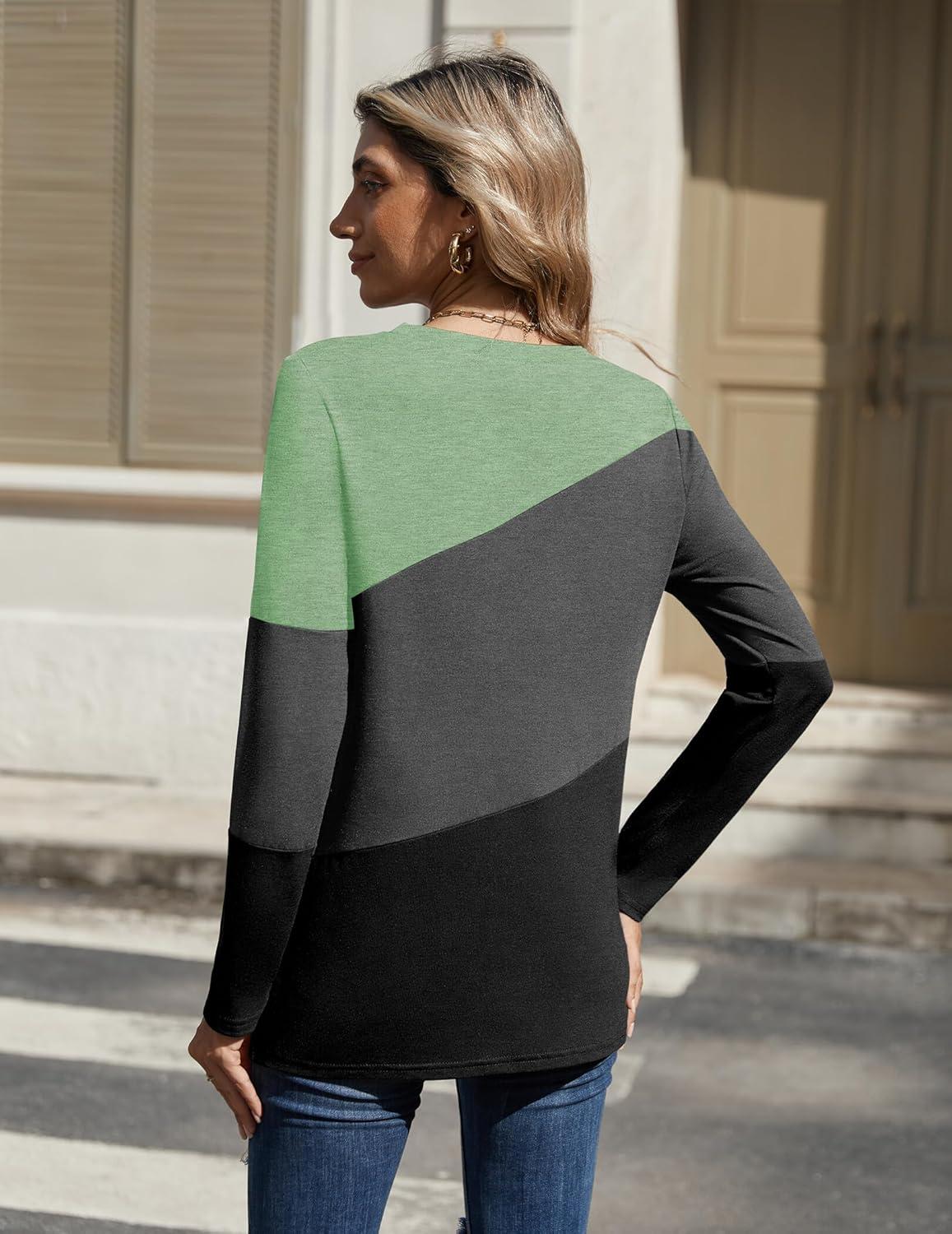imageZeagoo Womens Color Block Tops Long Sleeve Fall Tunic Top Casual Round Neck Pullover Shirts Dressy Work Outfit 2025Pat3