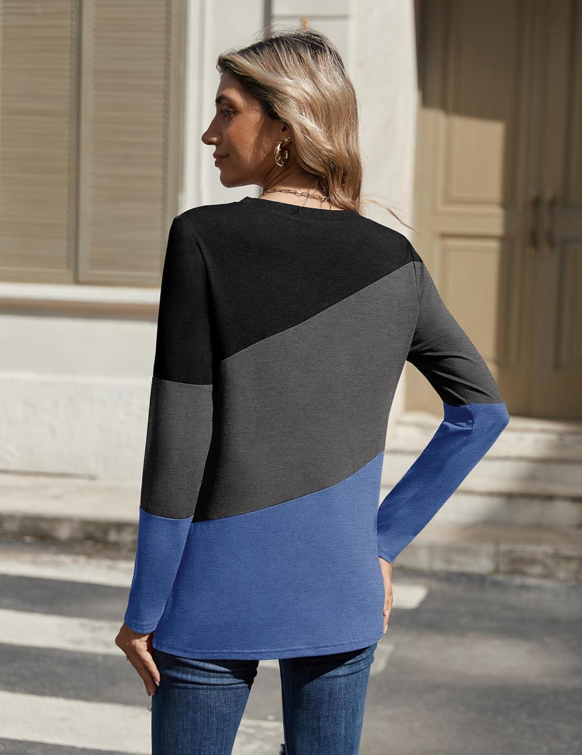imageZeagoo Womens Color Block Tops Long Sleeve Fall Tunic Top Casual Round Neck Pullover Shirts Dressy Work Outfit 2025Pat6