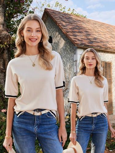 imageZeagoo Womens Knit Short Sleeve Tops Summer Pullover Blouse Basic Casual ShirtApricot