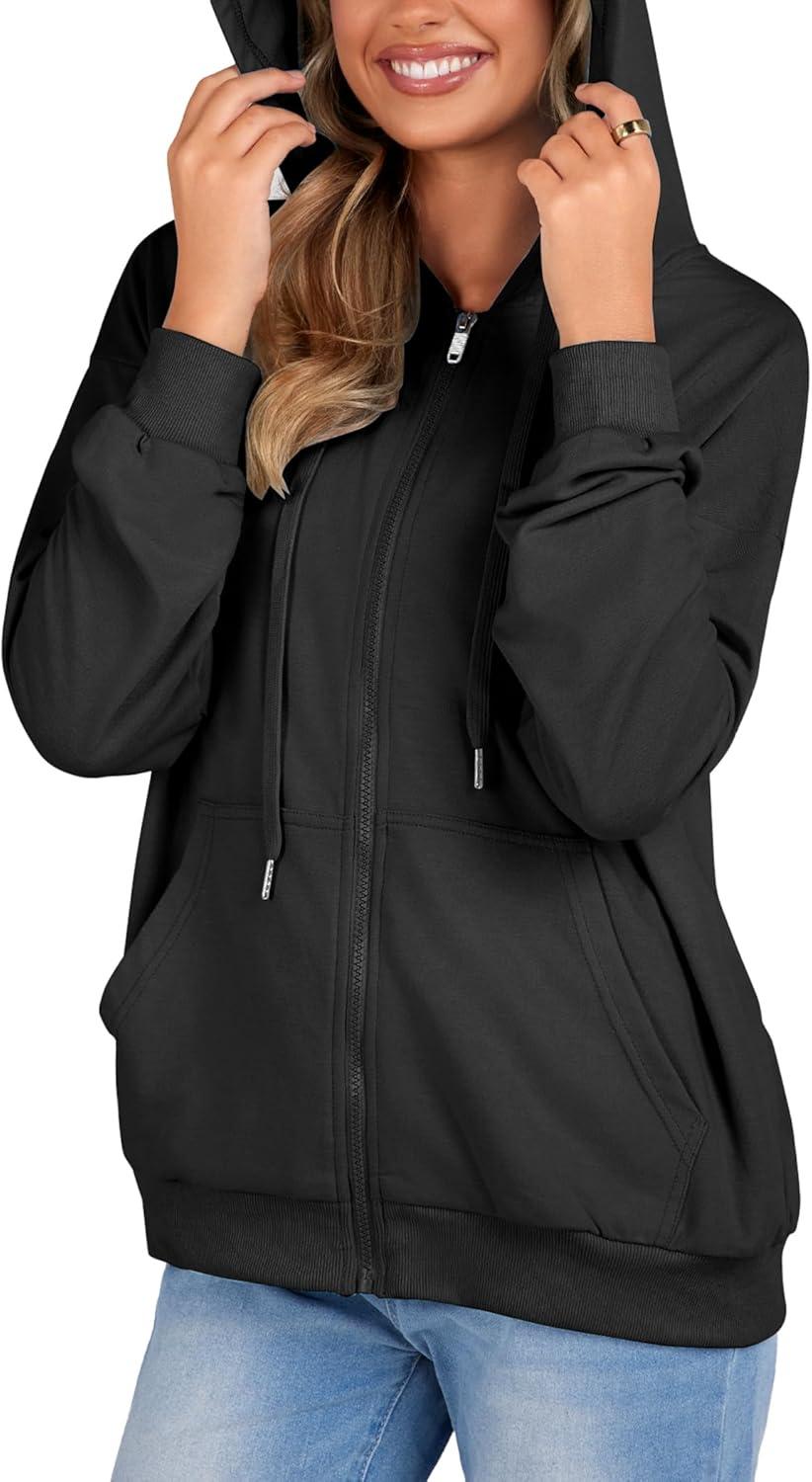 imageZeagoo Womens Lightweight Hoodies Full Zip Up Oversized Sweatshirts with Pockets Long Sleeve Thin Casual Hooded JacketsBlack