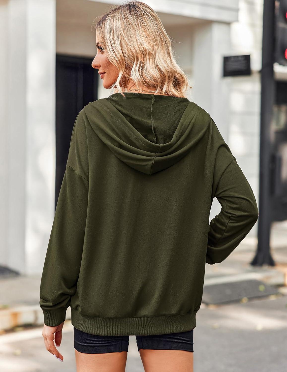 imageZeagoo Womens Lightweight Hoodies Full Zip Up Oversized Sweatshirts with Pockets Long Sleeve Thin Casual Hooded JacketsGreen