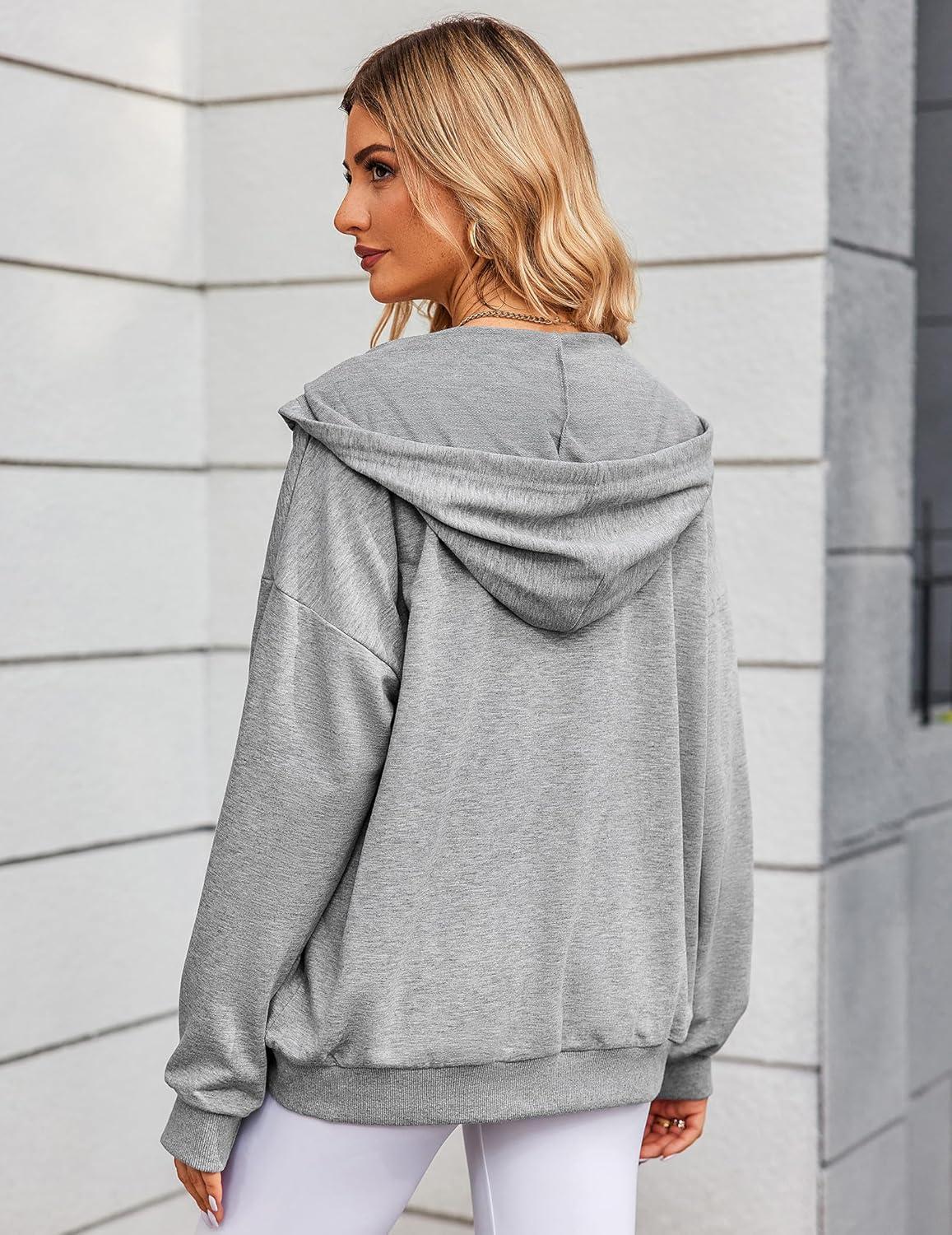 imageZeagoo Womens Lightweight Hoodies Full Zip Up Oversized Sweatshirts with Pockets Long Sleeve Thin Casual Hooded JacketsLight Grey