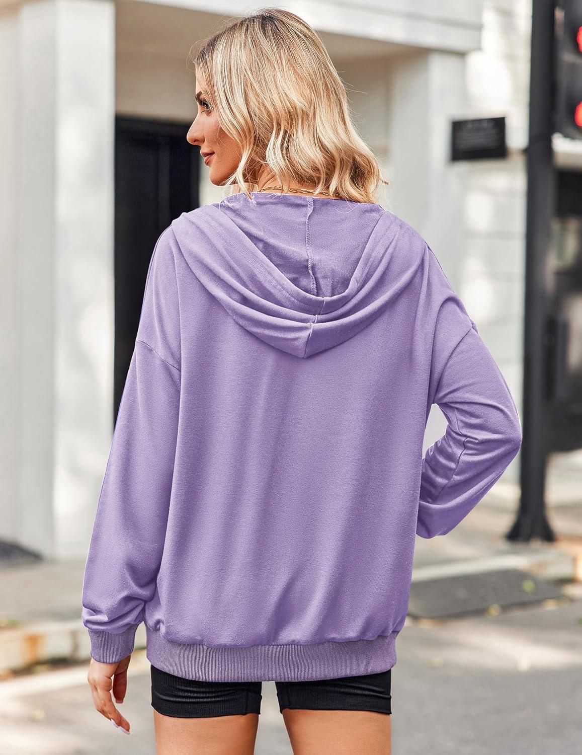 imageZeagoo Womens Lightweight Hoodies Full Zip Up Oversized Sweatshirts with Pockets Long Sleeve Thin Casual Hooded JacketsPurple