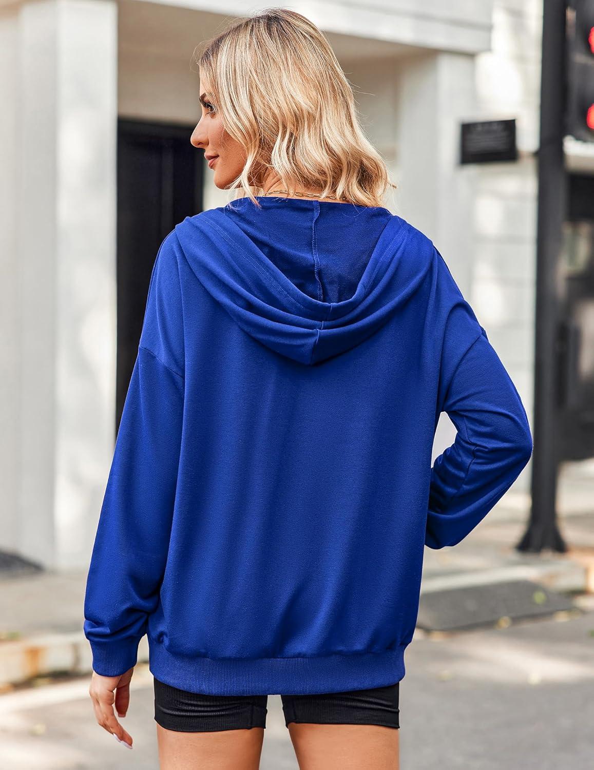 imageZeagoo Womens Lightweight Hoodies Full Zip Up Oversized Sweatshirts with Pockets Long Sleeve Thin Casual Hooded JacketsRoyal Blue
