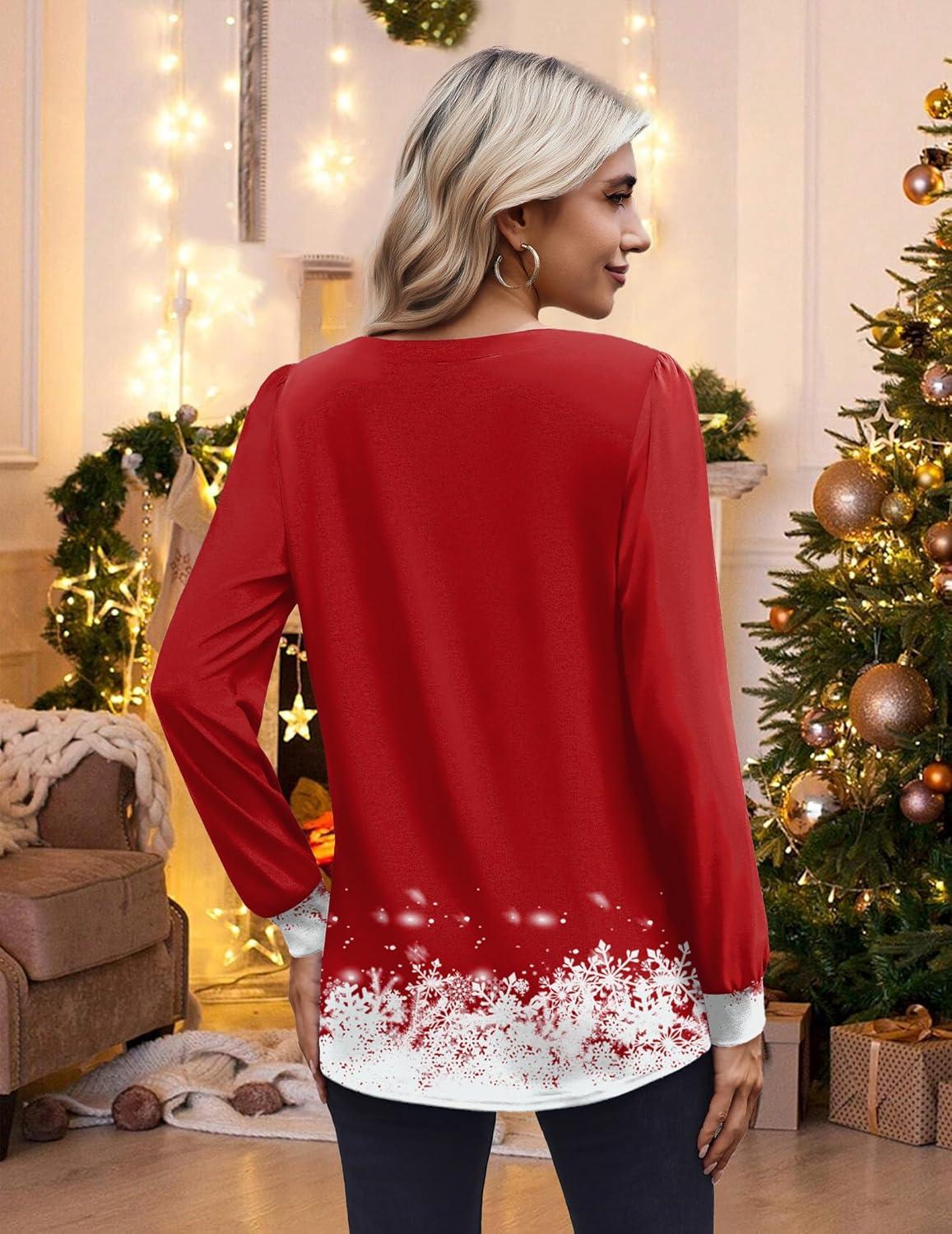imageZeagoo Womens Long Sleeve Shirts V Neck Dressy Casual Tops Trendy Button Down Blouse Fall Fashion Work Clothes01christmas Red