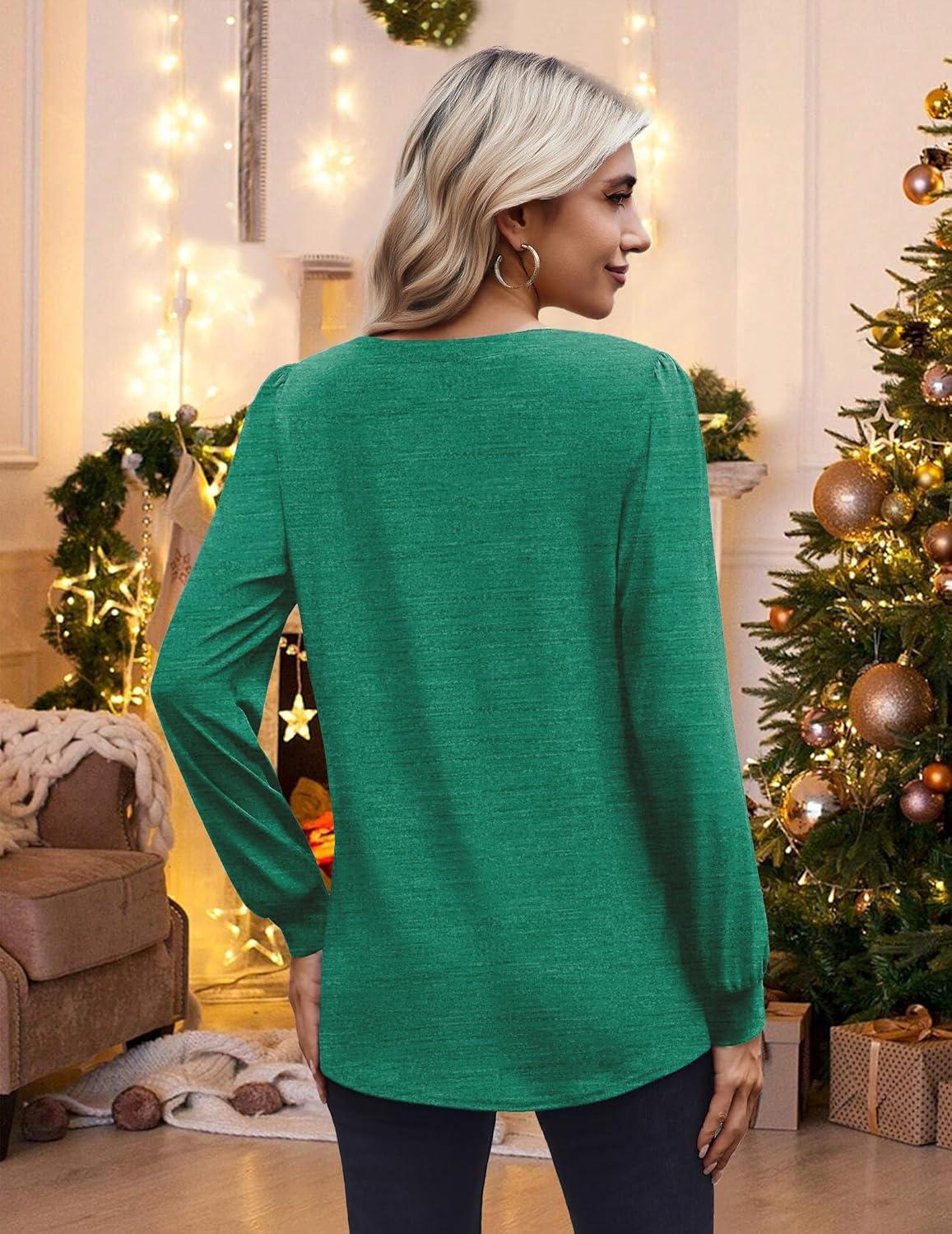 imageZeagoo Womens Long Sleeve Shirts V Neck Dressy Casual Tops Trendy Button Down Blouse Fall Fashion Work Clothes02christmas Green