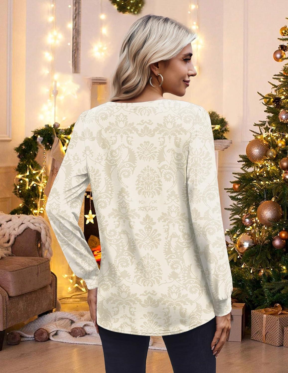 imageZeagoo Womens Long Sleeve Shirts V Neck Dressy Casual Tops Trendy Button Down Blouse Fall Fashion Work Clothes03christmas Khaki