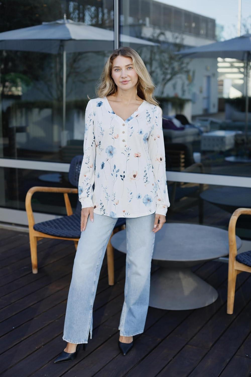 imageZeagoo Womens Long Sleeve Shirts V Neck Dressy Casual Tops Trendy Button Down Blouse Fall Fashion Work ClothesBf112