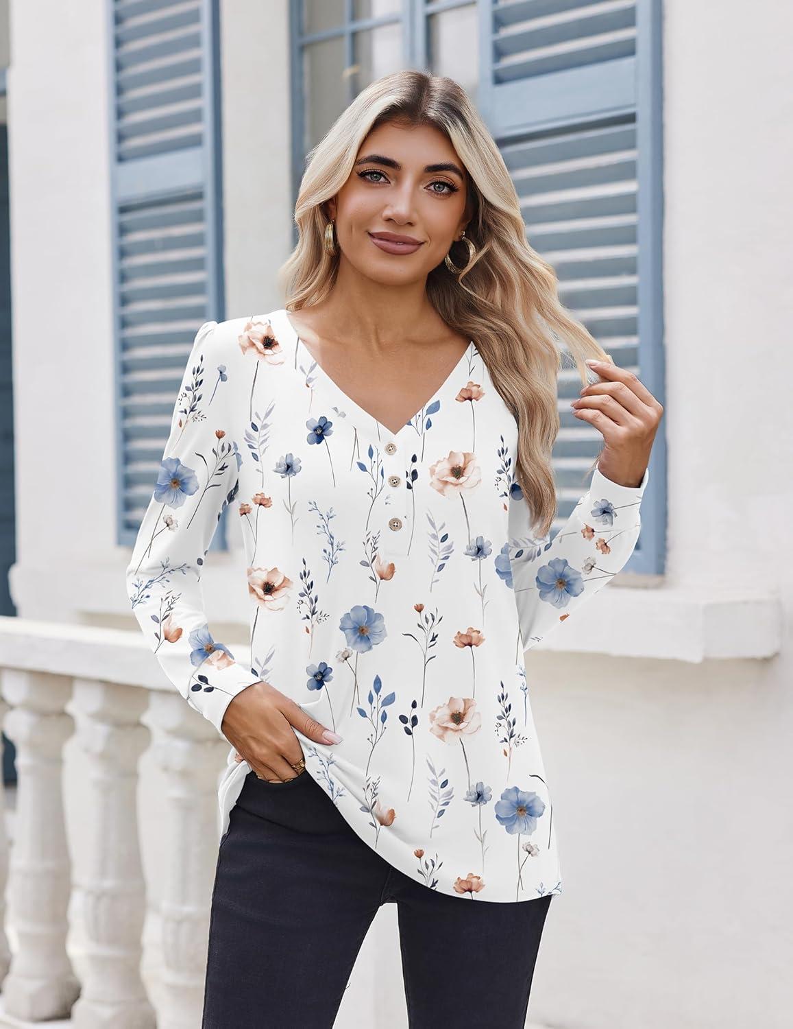 imageZeagoo Womens Long Sleeve Shirts V Neck Dressy Casual Tops Trendy Button Down Blouse Fall Fashion Work ClothesBf112