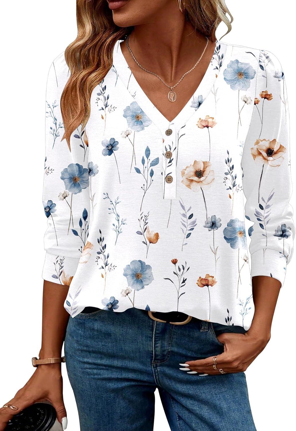 imageZeagoo Womens Long Sleeve Shirts V Neck Dressy Casual Tops Trendy Button Down Blouse Fall Fashion Work ClothesBf112