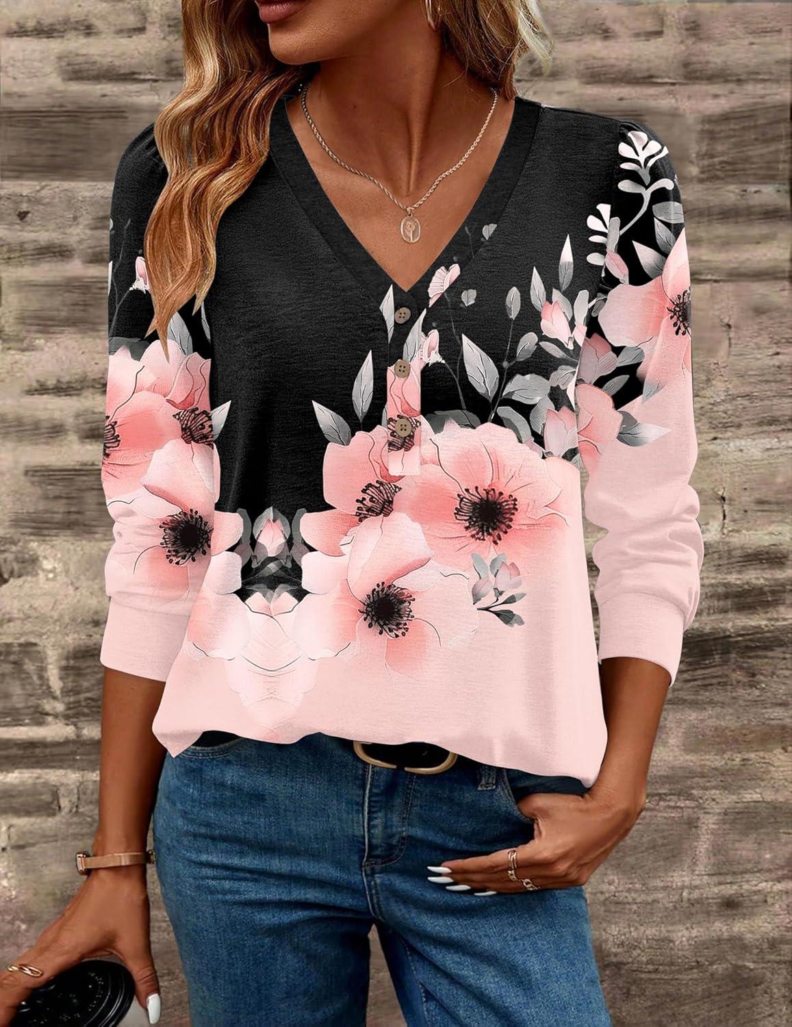 imageZeagoo Womens Long Sleeve Shirts V Neck Dressy Casual Tops Trendy Button Down Blouse Fall Fashion Work ClothesBf177