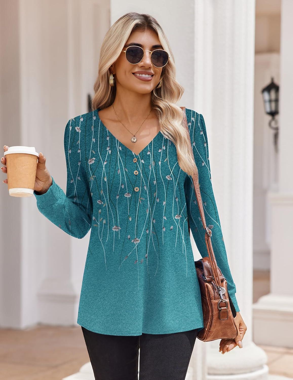 imageZeagoo Womens Long Sleeve Shirts V Neck Dressy Casual Tops Trendy Button Down Blouse Fall Fashion Work ClothesCxh363