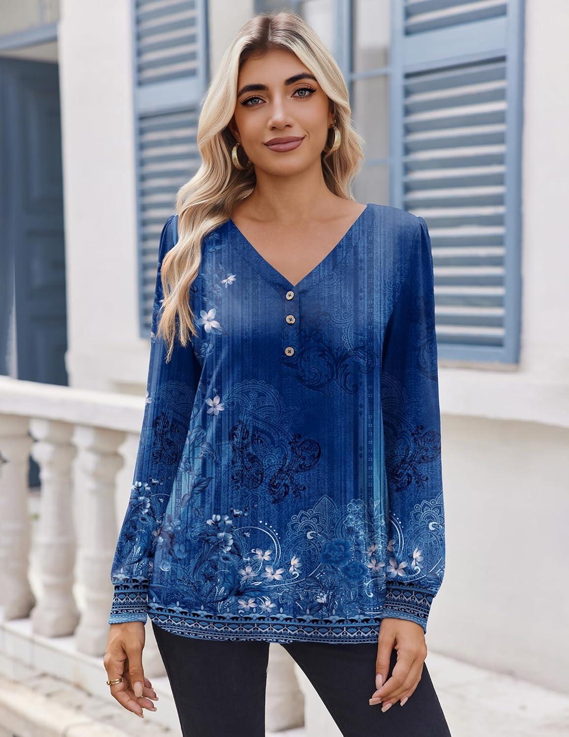 imageZeagoo Womens Long Sleeve Shirts V Neck Dressy Casual Tops Trendy Button Down Blouse Fall Fashion Work ClothesMz712