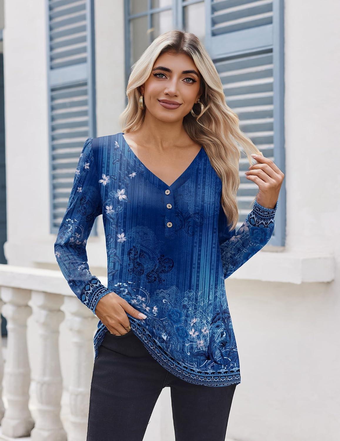 imageZeagoo Womens Long Sleeve Shirts V Neck Dressy Casual Tops Trendy Button Down Blouse Fall Fashion Work ClothesMz712