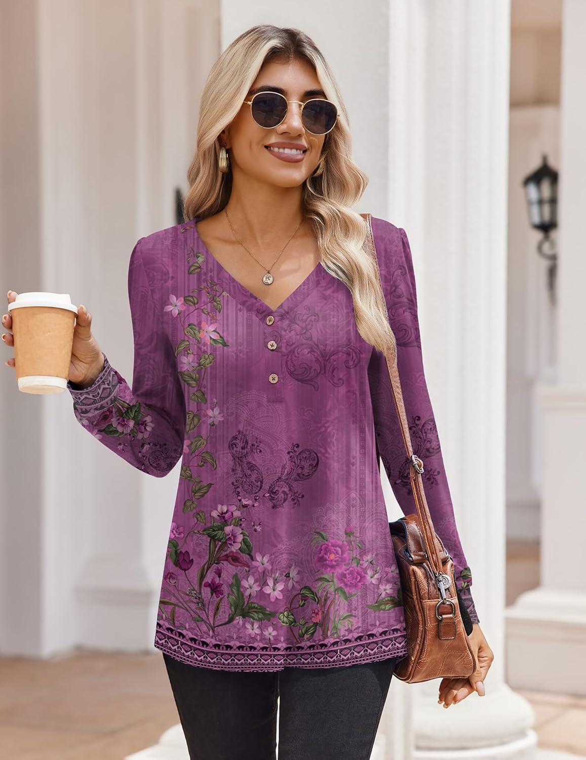 imageZeagoo Womens Long Sleeve Shirts V Neck Dressy Casual Tops Trendy Button Down Blouse Fall Fashion Work ClothesMz815