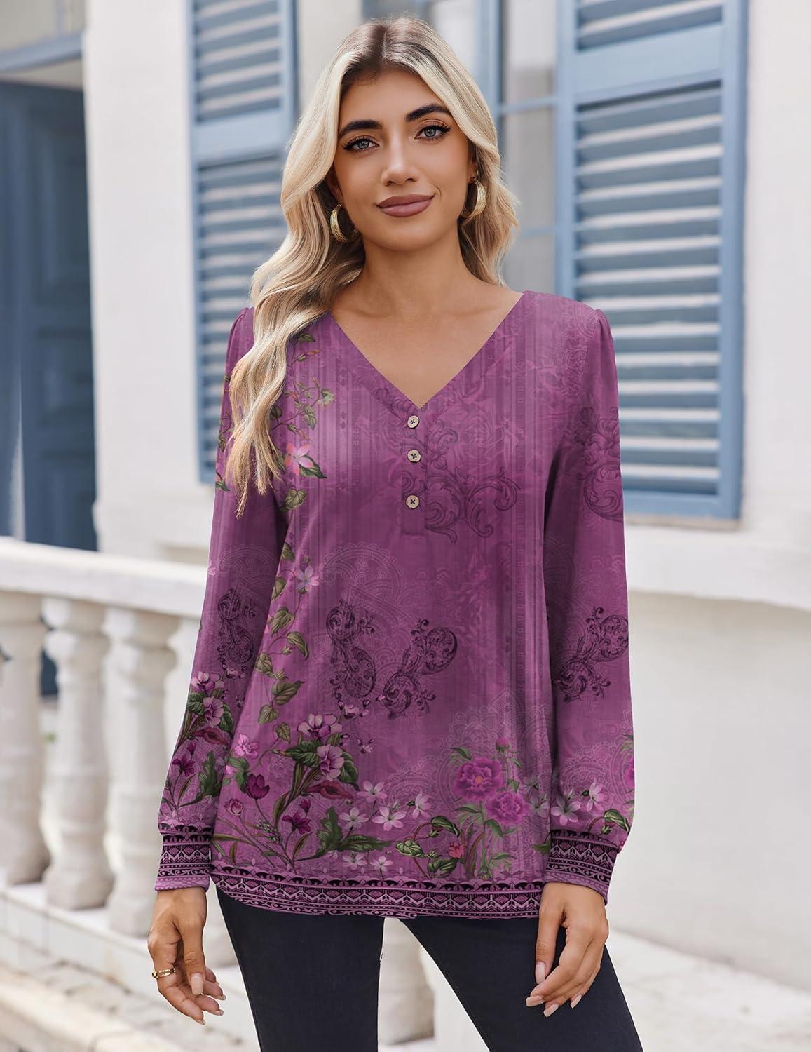 imageZeagoo Womens Long Sleeve Shirts V Neck Dressy Casual Tops Trendy Button Down Blouse Fall Fashion Work ClothesMz815