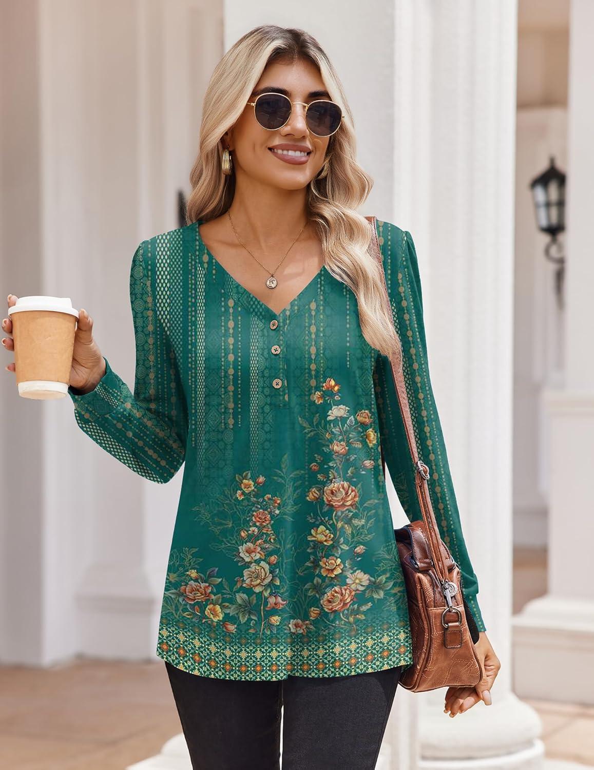 imageZeagoo Womens Long Sleeve Shirts V Neck Dressy Casual Tops Trendy Button Down Blouse Fall Fashion Work ClothesMz871
