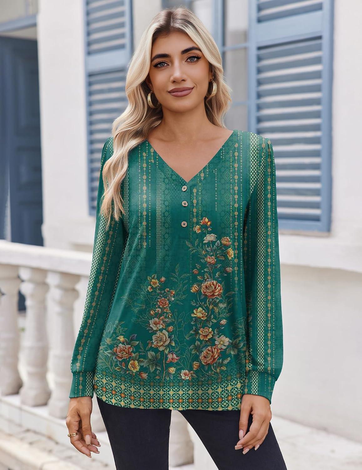 imageZeagoo Womens Long Sleeve Shirts V Neck Dressy Casual Tops Trendy Button Down Blouse Fall Fashion Work ClothesMz871