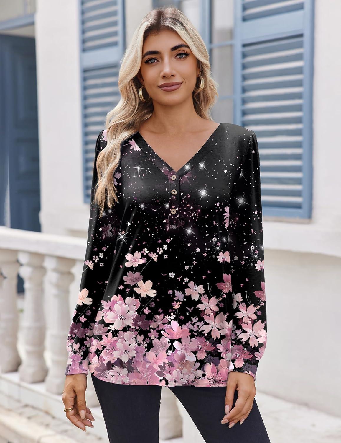 imageZeagoo Womens Long Sleeve Shirts V Neck Dressy Casual Tops Trendy Button Down Blouse Fall Fashion Work ClothesSf31