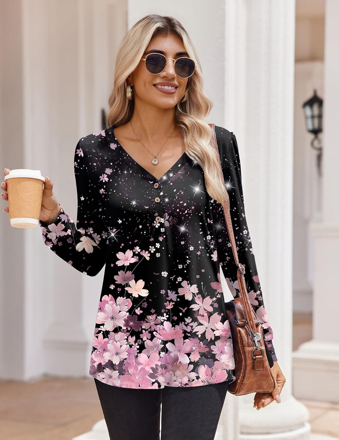 imageZeagoo Womens Long Sleeve Shirts V Neck Dressy Casual Tops Trendy Button Down Blouse Fall Fashion Work ClothesSf31