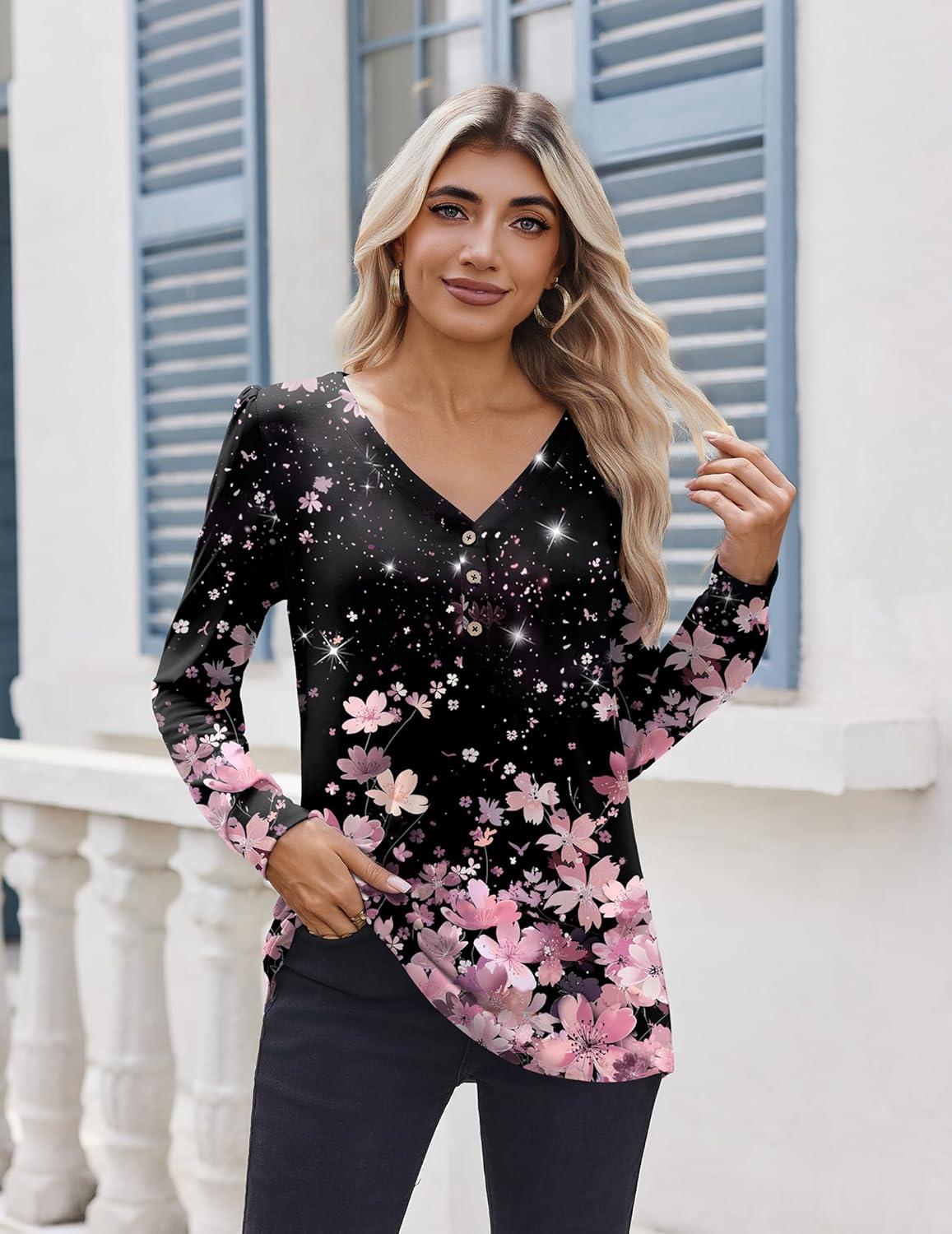 imageZeagoo Womens Long Sleeve Shirts V Neck Dressy Casual Tops Trendy Button Down Blouse Fall Fashion Work ClothesSf31
