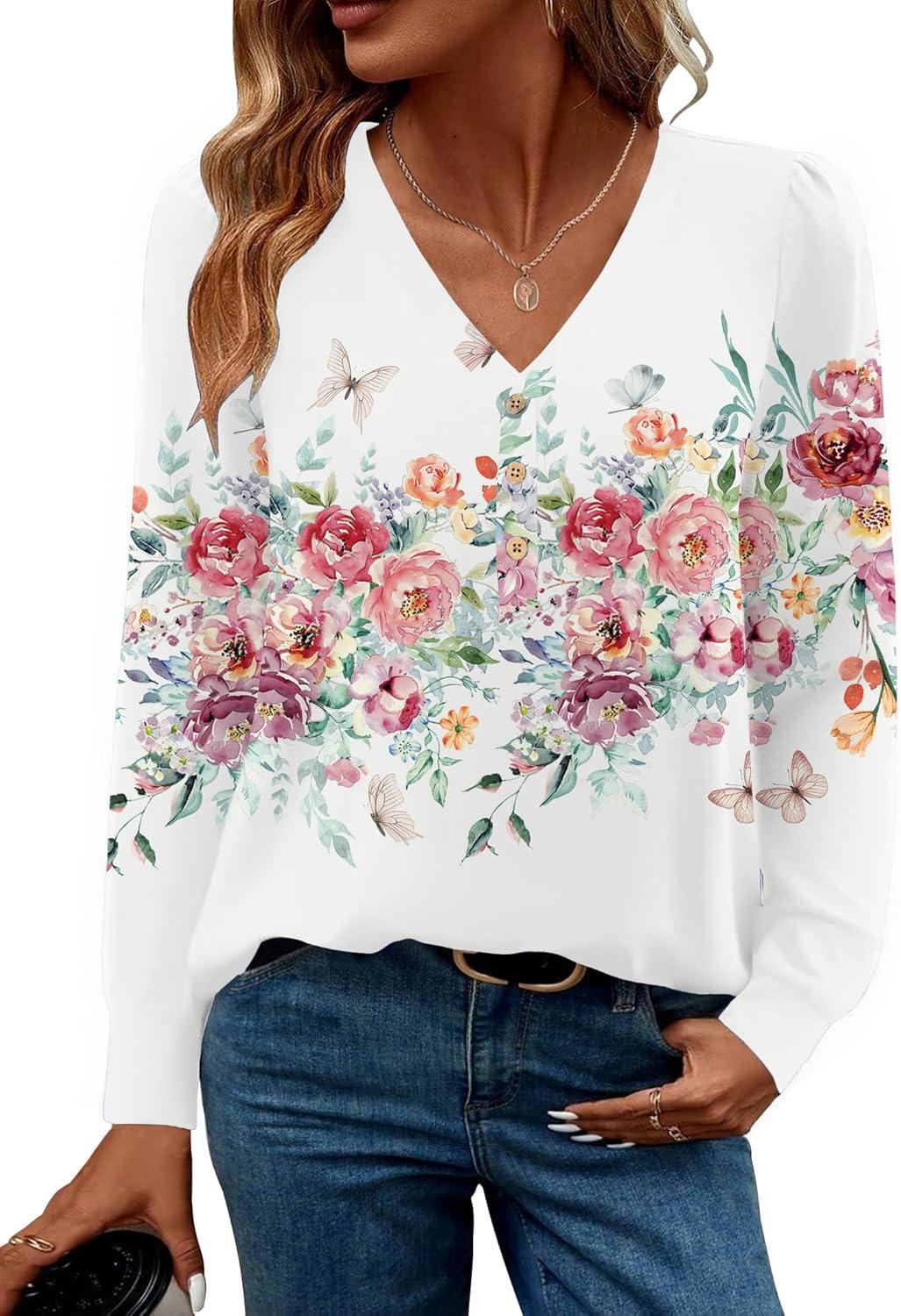 imageZeagoo Womens Long Sleeve Shirts V Neck Dressy Casual Tops Trendy Button Down Blouse Fall Fashion Work ClothesWf67