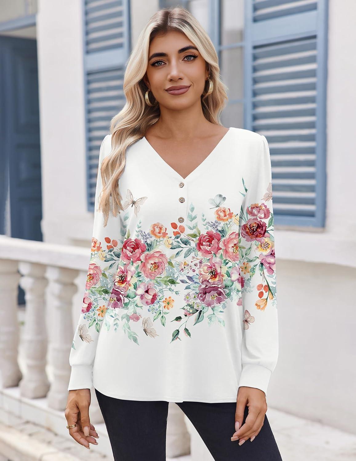 imageZeagoo Womens Long Sleeve Shirts V Neck Dressy Casual Tops Trendy Button Down Blouse Fall Fashion Work ClothesWf67