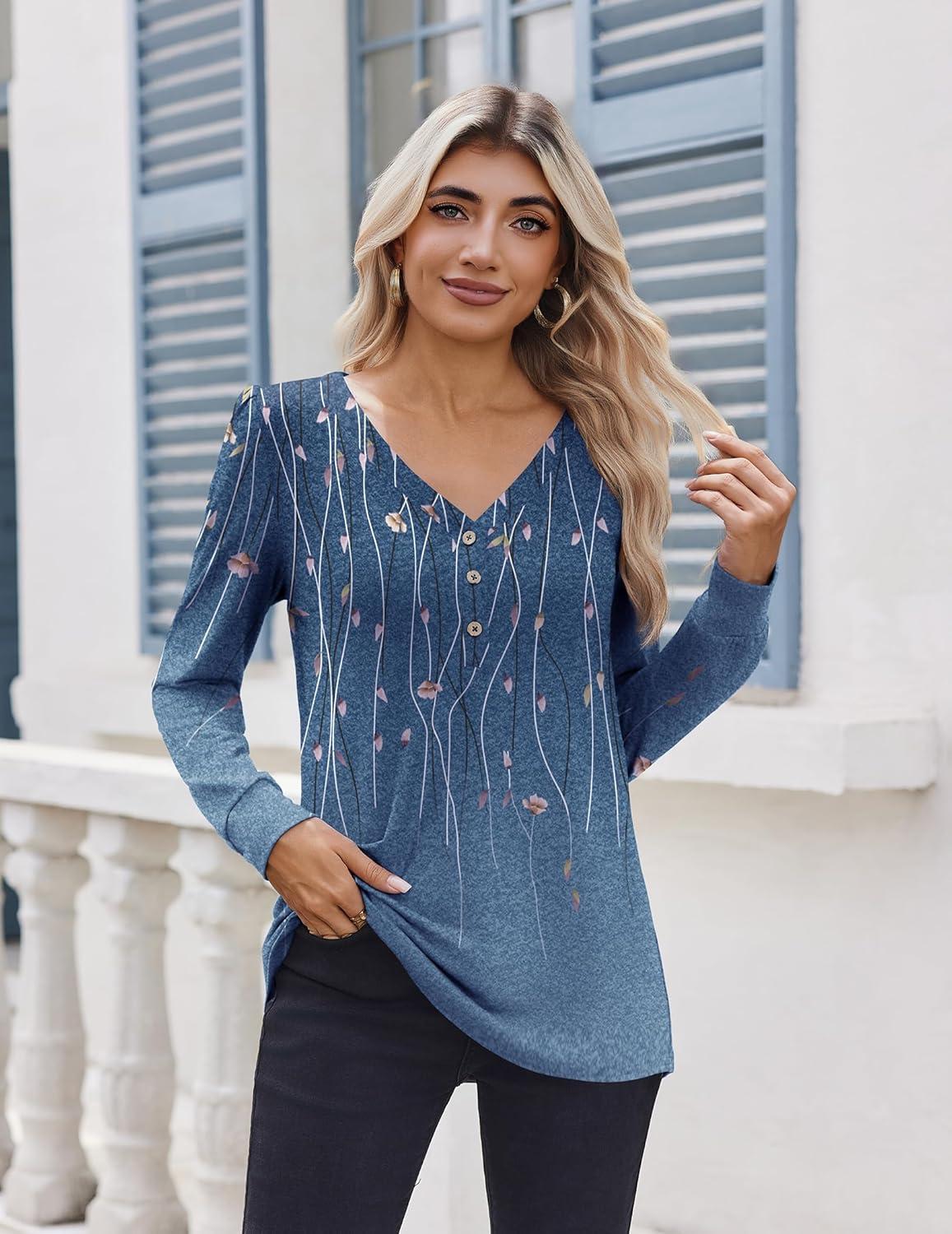 imageZeagoo Womens Long Sleeve Shirts V Neck Dressy Casual Tops Trendy Button Down Blouse Fall Fashion Work ClothesXh483
