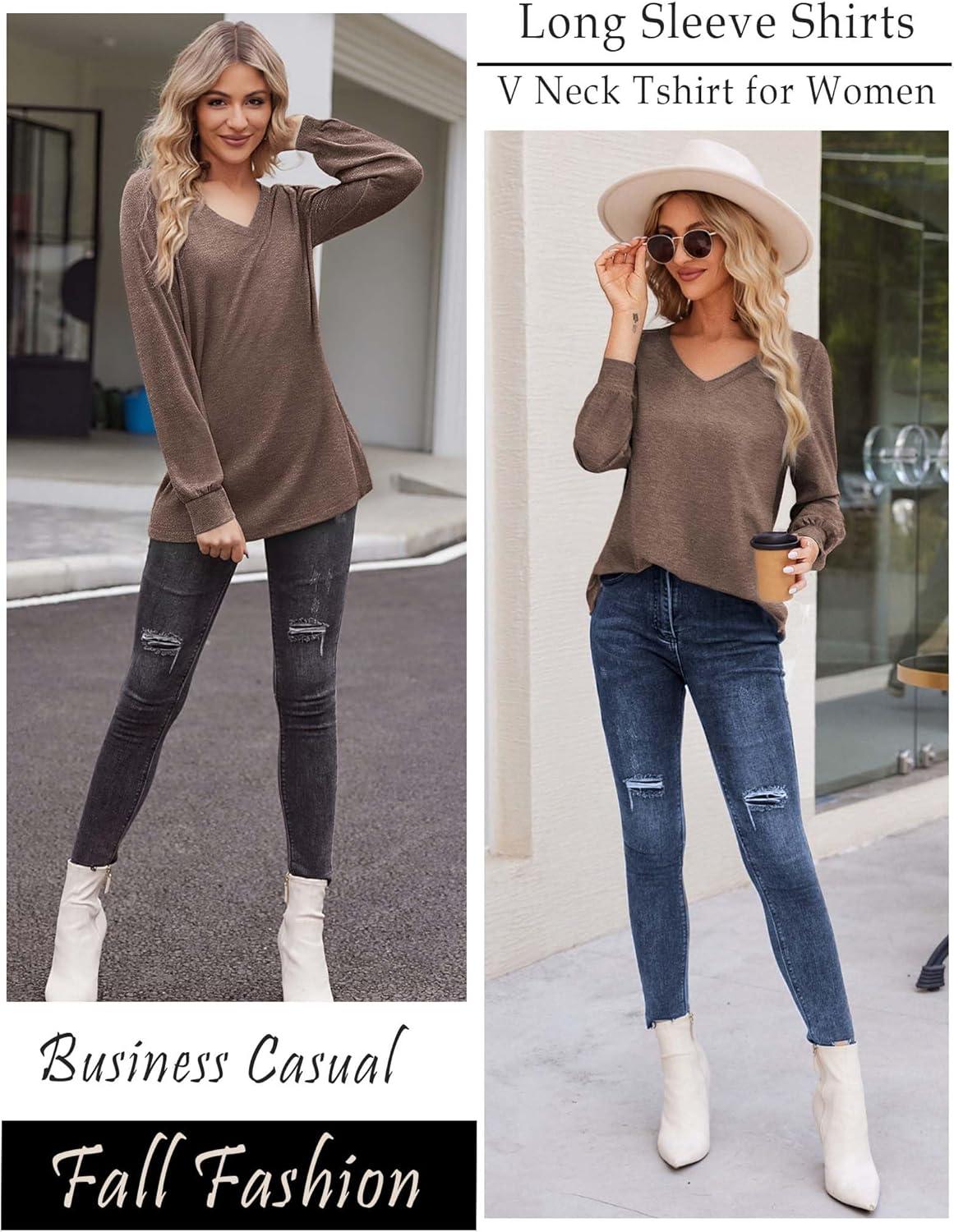 imageZeagoo Womens Long Sleeve T Shirts V Neck Soft Basic Tee Loose Fit Casual Tops Winter ClothingGrey