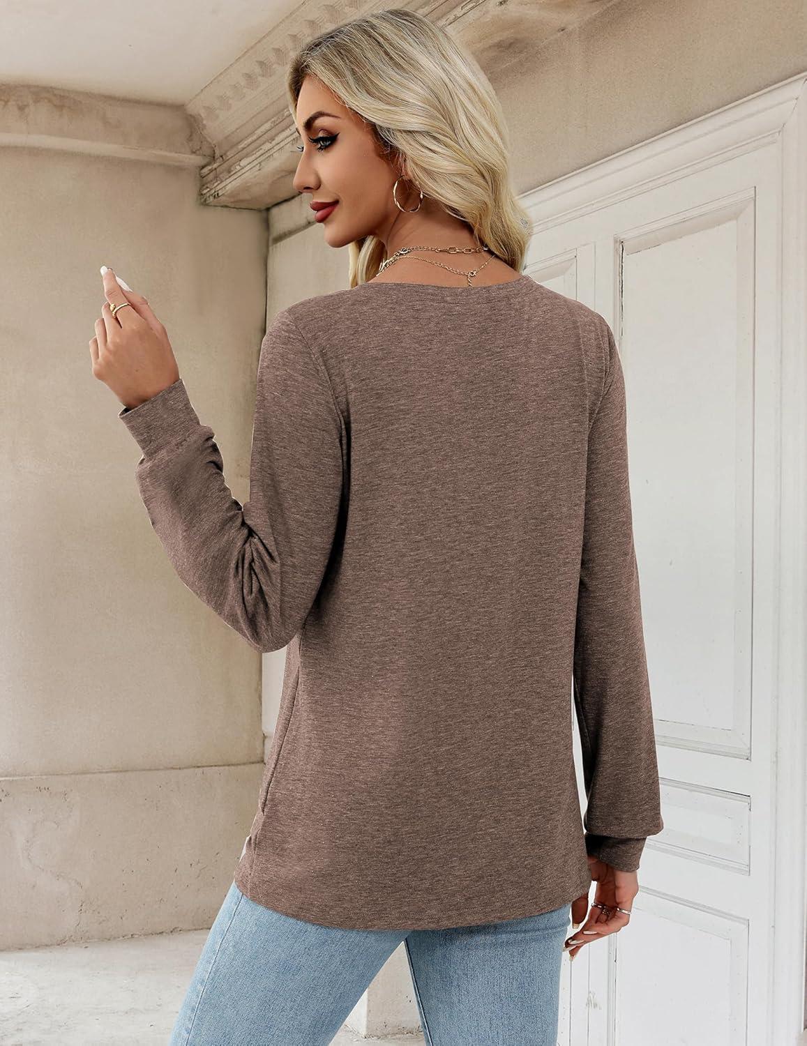 imageZeagoo Womens Long Sleeve T Shirts V Neck Soft Basic Tee Loose Fit Casual Tops Winter ClothingGrey