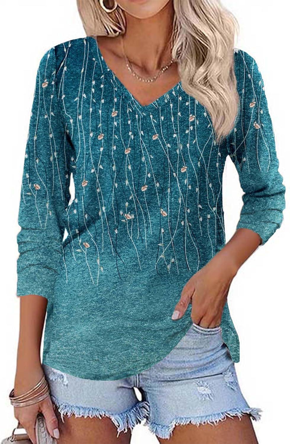 imageZeagoo Womens Long Sleeve T Shirts V Neck Soft Basic Tee Loose Fit Casual Tops Winter ClothingLeaf Green