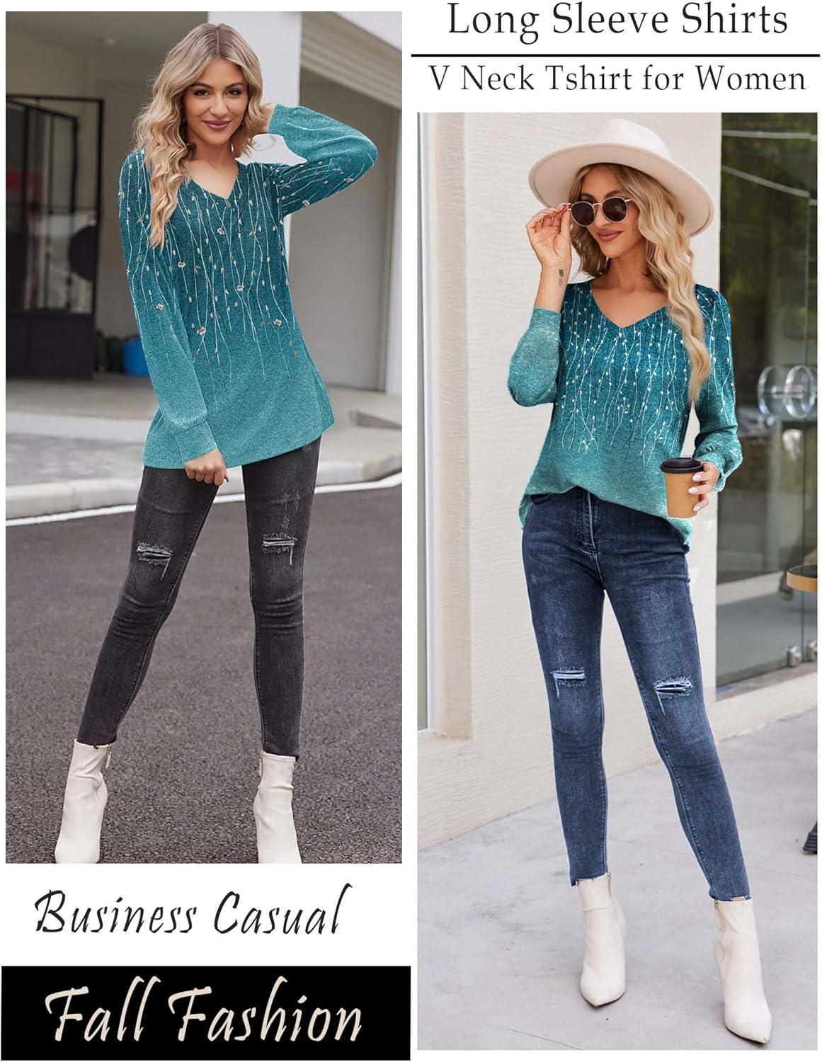 imageZeagoo Womens Long Sleeve T Shirts V Neck Soft Basic Tee Loose Fit Casual Tops Winter ClothingLeaf Green
